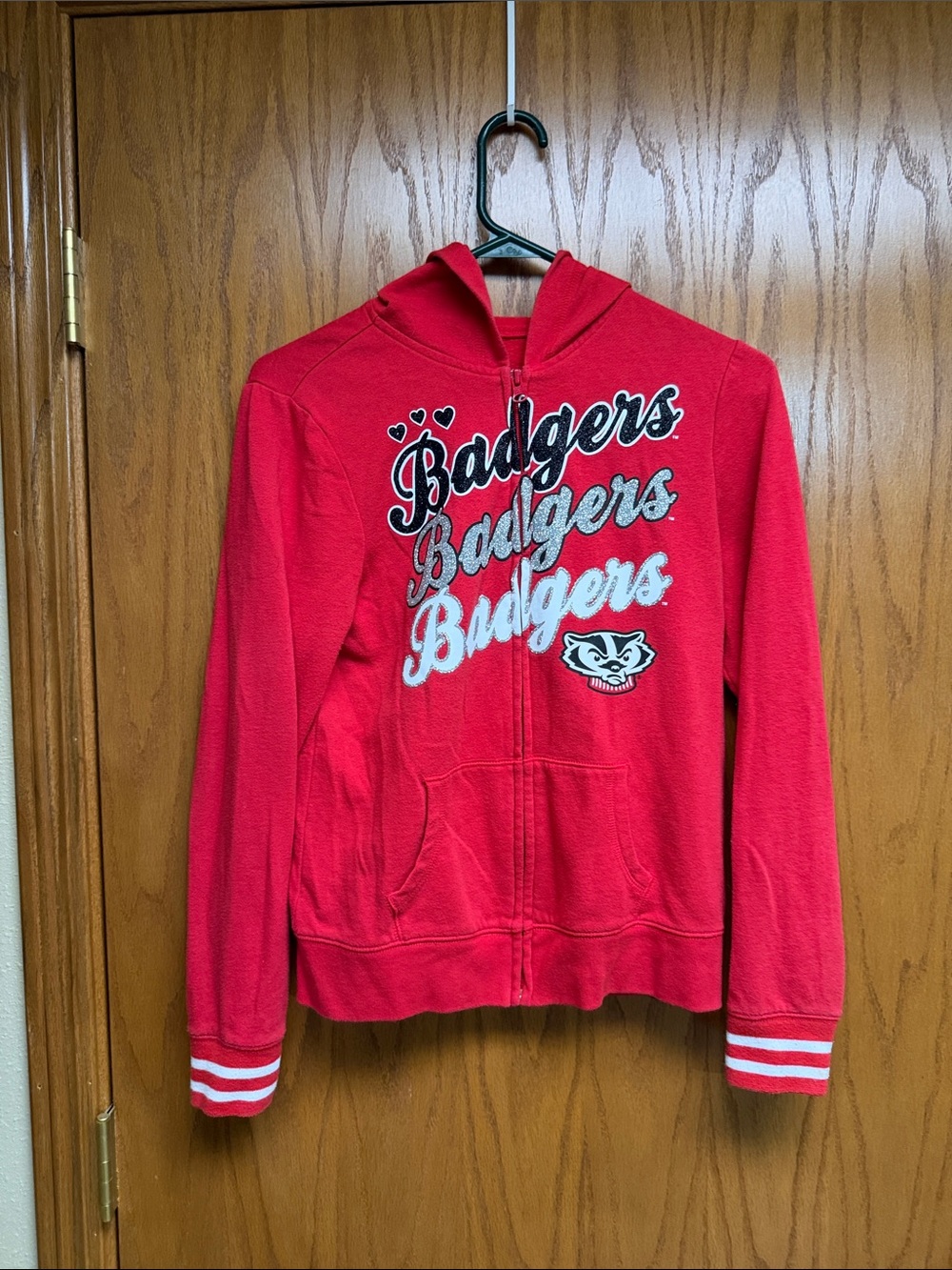 5th & Ocean Red Badgers Script Zip-Up Hoodie with Heart Accent